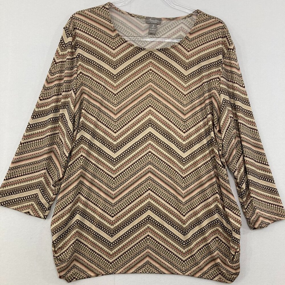 Chico's Travelers size XL/3 Chevron Side Ruched Stretch Knit Pullover Top Comfy